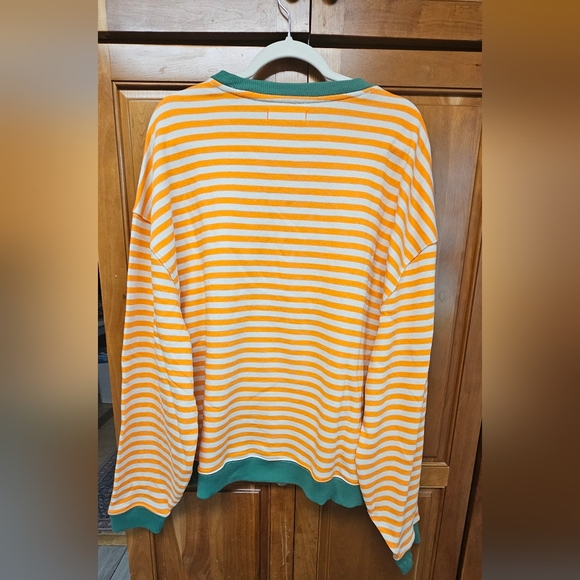 NWOT Free People Classic Striped OversizedCrewneck orange/green stripes Sz Small - Picture 5 of 5